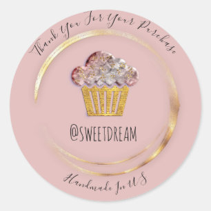 Thank You  Rose Gold Sweet Muffin Food Online Shop Classic Round Sticker