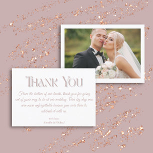 thank you rose gold typography wedding photo card