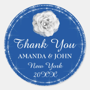 Thank You Rose Royal Blue Name Wedding Bridal 16th Classic Round Sticker