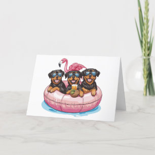 Thank You Rottweiler Dogs Flamingo Pool Tube Card