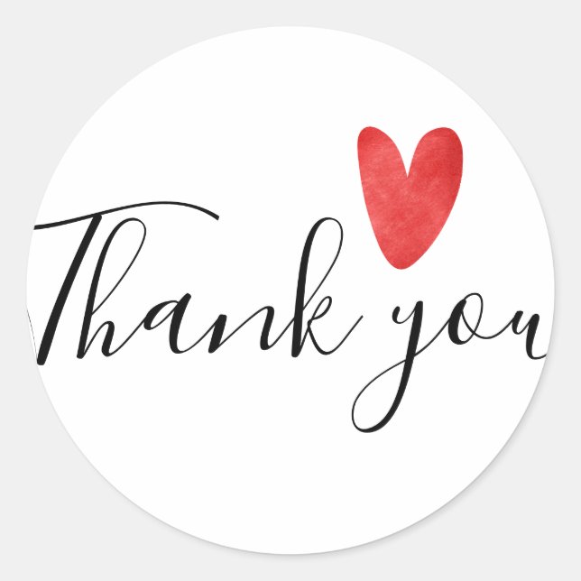 Thank you round business stickers with red heart (Front)