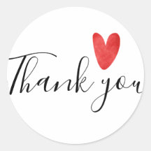 Thank you round business stickers with red heart