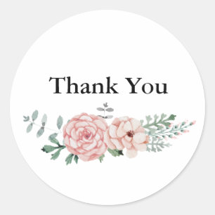 Thank You Round Sticker - Floral Wreath Design