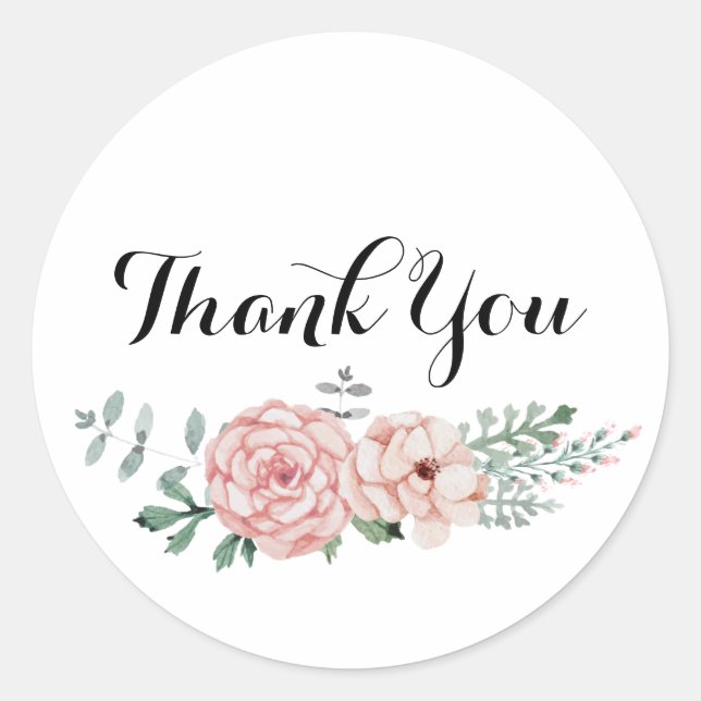 Thank You Round Sticker - Floral Wreath Design (Front)