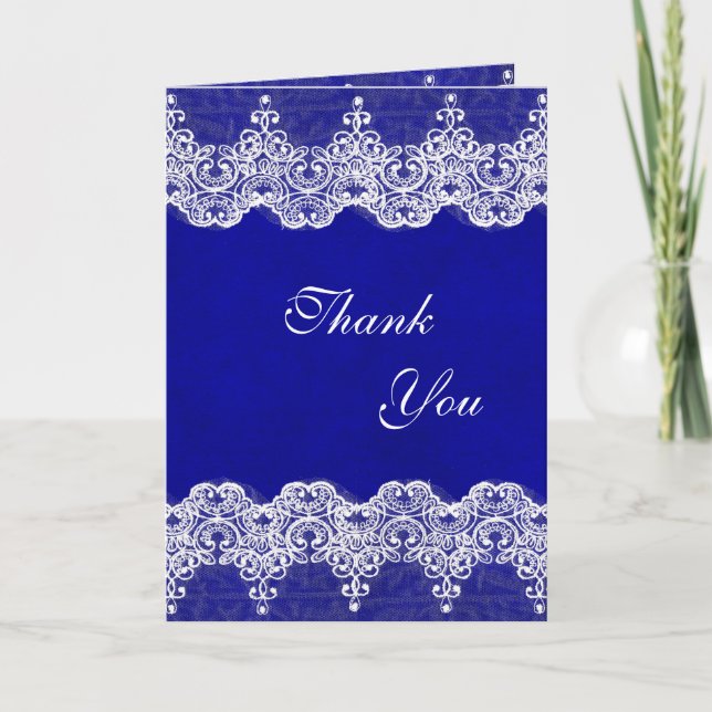 Thank You Royal Cobalt Blue White Lace Card (Front)