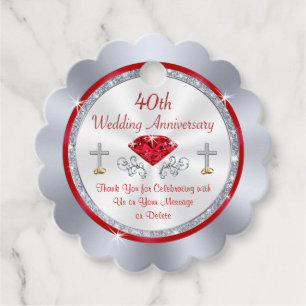 Thank You Ruby Anniversary Party Favours Tags