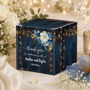 Thank You Rustic Blue Wood White Floral Wedding Favour Box