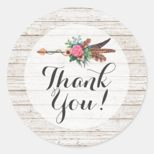 Thank You Rustic Bohemian Feathers Arrow Wedding Classic Round Sticker