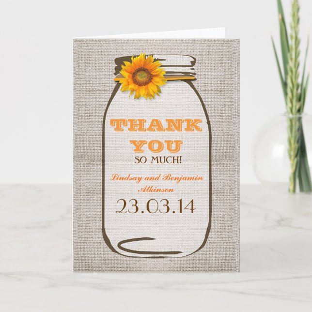 Thank You Rustic Burlap Mason Jar Sunflower (Front)
