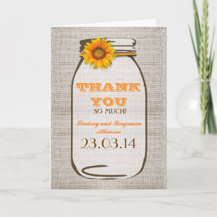 Thank You Rustic Burlap Mason Jar Sunflower
