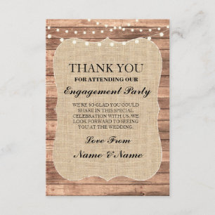 Thank You Rustic Cards Wood Burlap BBQ Engagement