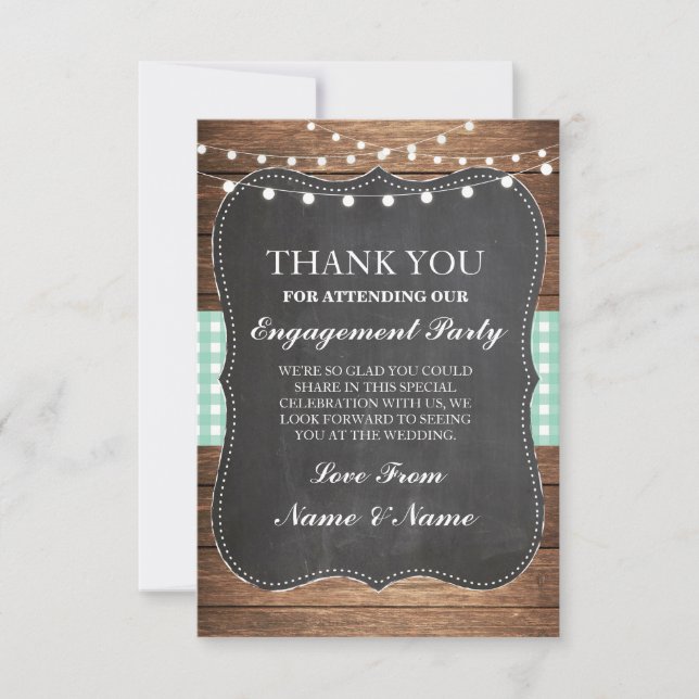 Thank You Rustic Cards Wood Mint Check Wedding BBQ (Front)
