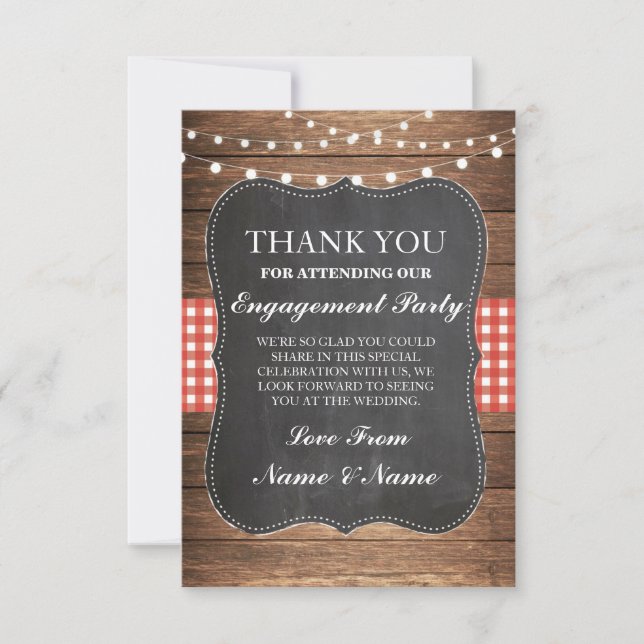 Thank You Rustic Cards Wood Red Check Wedding BBQ (Front)