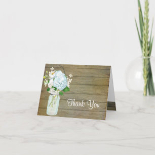 Thank You Rustic Country Mason Jar Blue Hydrangeas
