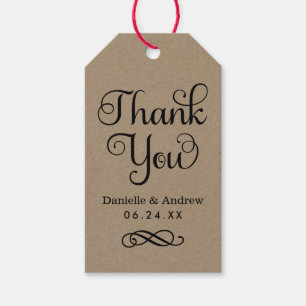 Thank You Rustic Kraft Calligraphy Monogram Favour Gift Tags
