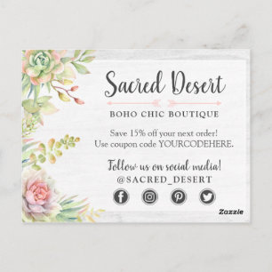 Thank You Rustic Watercolor Succulent Desert Cacti Postcard