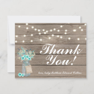 Thank You Rustic Wood String Lights Note Card Boy