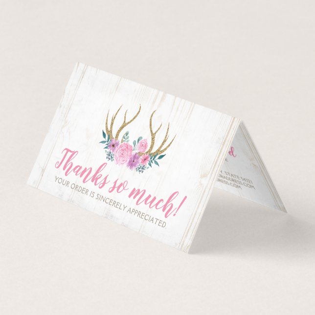 Thank You Rustic Wood & Watercolor Floral Antlers (Front)