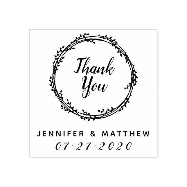 Thank You | Rustic Wreath Wedding Favour Gift Rubber Stamp (Imprint)