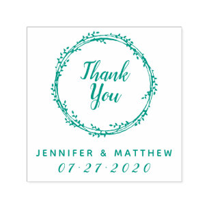 Thank You Rustic Wreath Wedding Favour Gift Self-inking Stamp