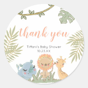 Thank You Safari Animals Wild One Girl Baby Shower Classic Round Sticker