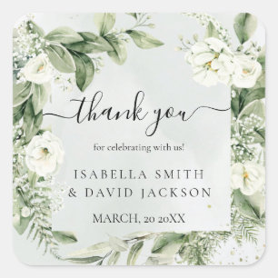 Thank You Sage Green Foliage Botanical Wedding Square Sticker