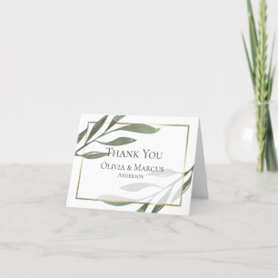 Thank You   Sage Green Olive Branch Watercolor Card