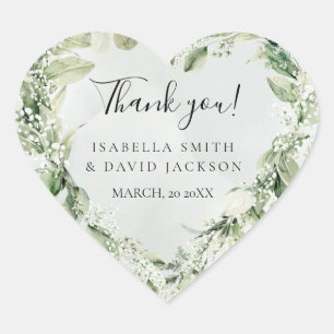 Thank You Sage Greenery Foliage Heart Romantic  Sticker