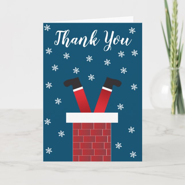 Thank You Santa Claus Chimney Snowflakes Red Blue Card (Front)