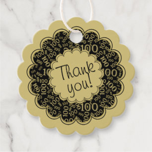Thank You Scallops 100th Number Pattern Gold/Black Favour Tags