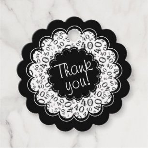 Thank You Scallops 40th Number Pattern Black/White Favour Tags