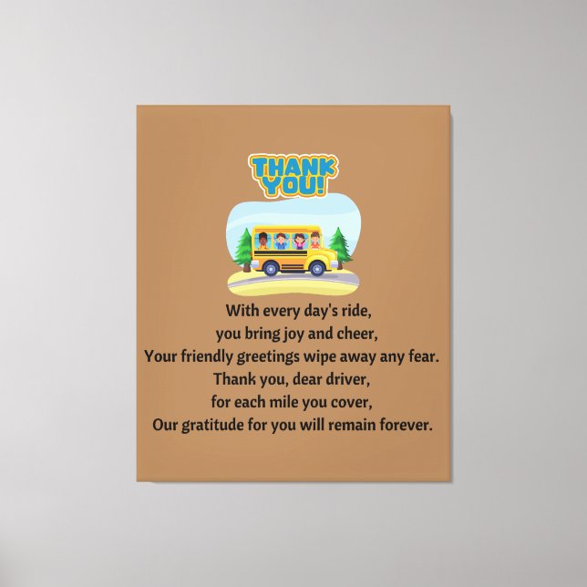 Thank You, School Bus Driver.  Canvas Print (Front)