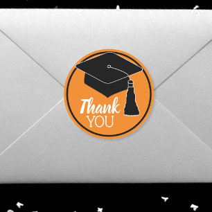 Thank You School Colours Black and Orange Classic Round Sticker