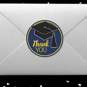 Thank You School Colours Navy and Gold Classic Round Sticker