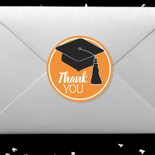 Thank You School Colours Orange and White Classic Round Sticker