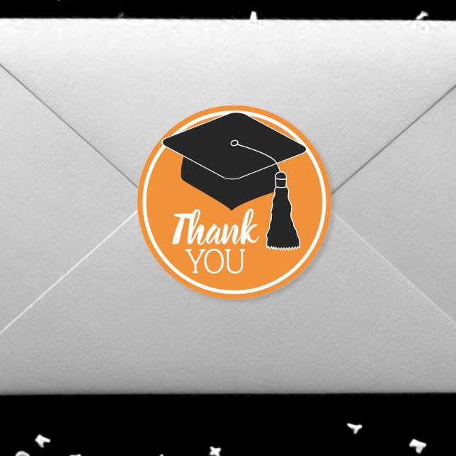 Thank You School Colours Orange and White Classic Round Sticker (Creator Uploaded)