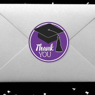 Thank You School Colours Purple and White Classic Round Sticker