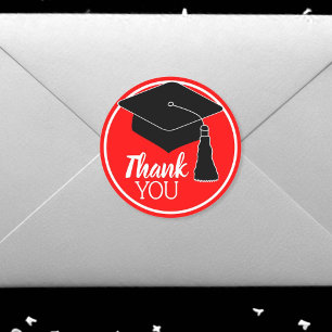 Thank You School Colours Red and White Classic Round Sticker