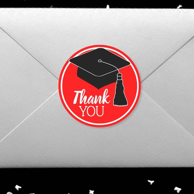 Thank You School Colours Red and White Classic Round Sticker (Creator Uploaded)