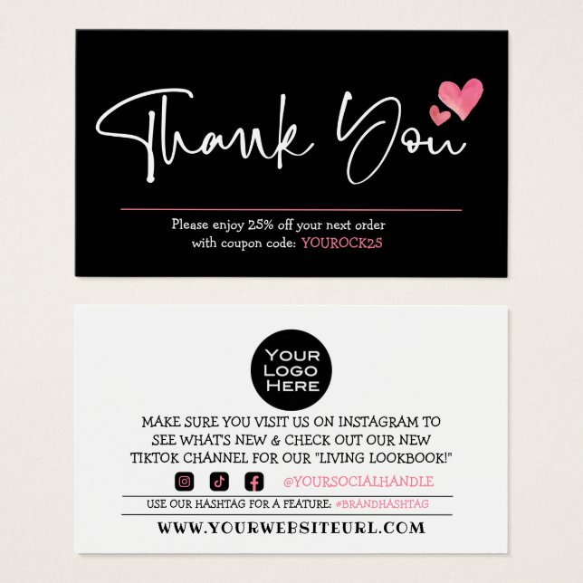 Thank You Scipt & Hearts Customer Discount Card  (Front & Back)