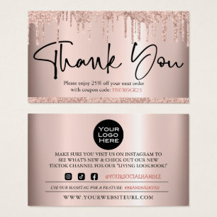 Thank You Scipt Rose Gold Customer Discount Card