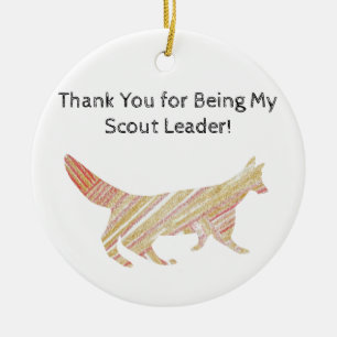 Thank You Scout Leader Pattern Silhouette Fox Ceramic Tree Decoration