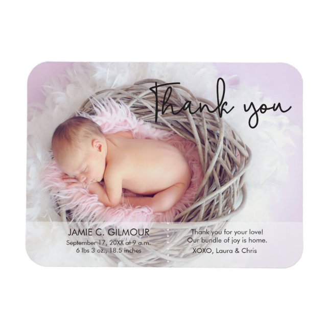 Thank You Script, Baby Arrival Announcement, Magnet (Horizontal)
