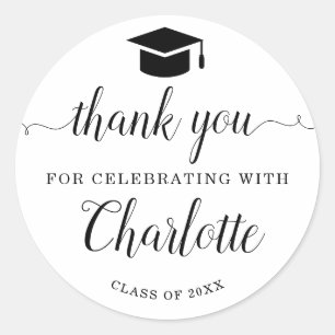 Thank You Script Black Grad Graduation Party Favou Classic Round Sticker