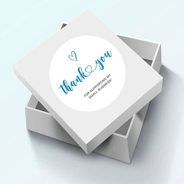 Thank You Script Blue Heart Small Business Classic Round Sticker (Creator Uploaded)