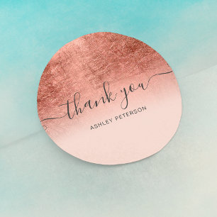 Thank you script blush rose gold foil ombre classic round sticker