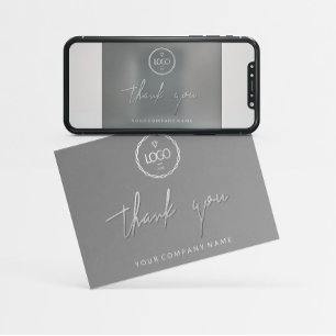 Thank You Script Business Insert Card Logo Grey