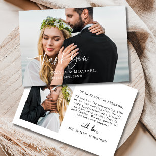 Thank You Script Elegant Photo Wedding Card