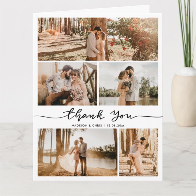 Thank You Script Elegant Wedding Photo Collage (Front)