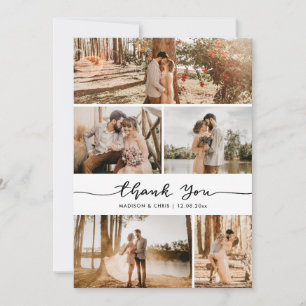 Thank You Script Elegant Wedding Photo Collage Card